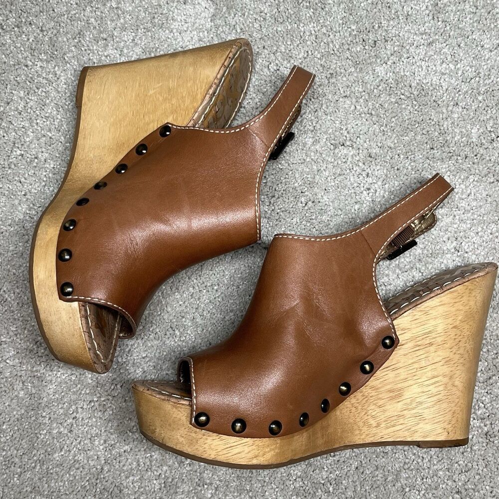 Sam Edelman Camilla Slingback Wedge Sandal Wo 7.5 Studded Brown Leather Platform - Picture 5 of 11